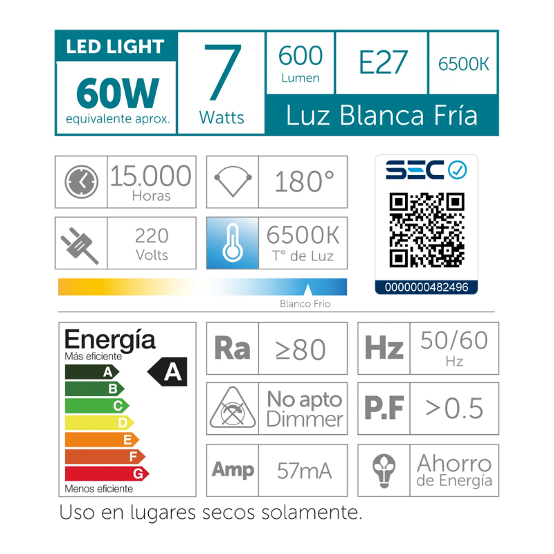 AMPOLLETA LED A60 7W LUZ FRIA - Imagen 3